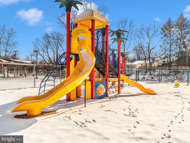 view of snow covered playground