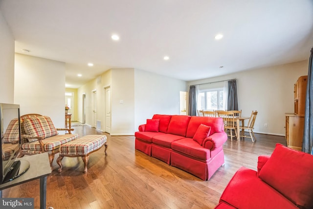 living room featuring light wood-type flooring