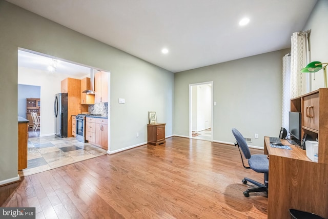 home office featuring light wood-type flooring