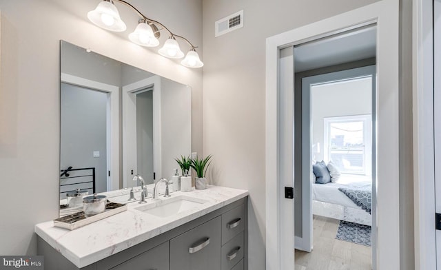 bathroom with hardwood / wood-style floors and vanity