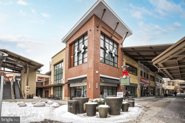 view of snow covered building