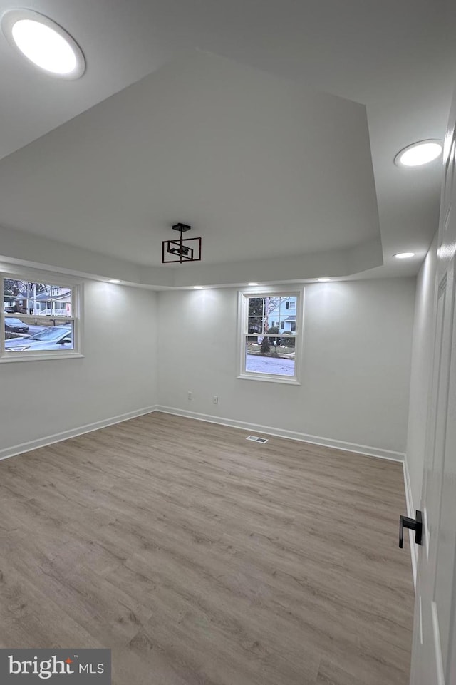 basement with light wood-type flooring