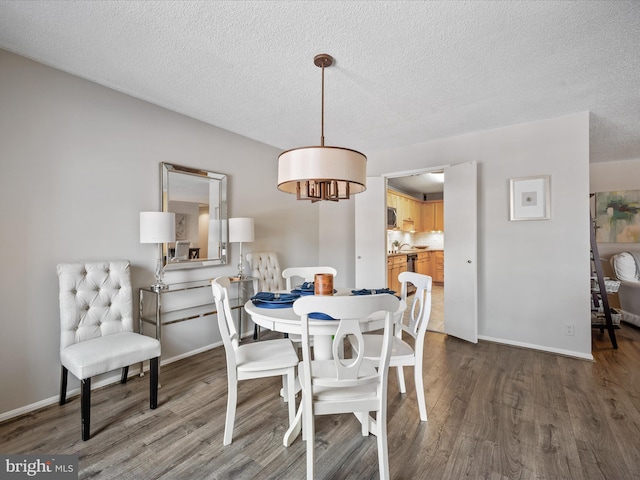 dining room featuring a textured ceiling and wood-type flooring