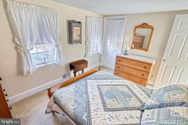 carpeted bedroom featuring a closet