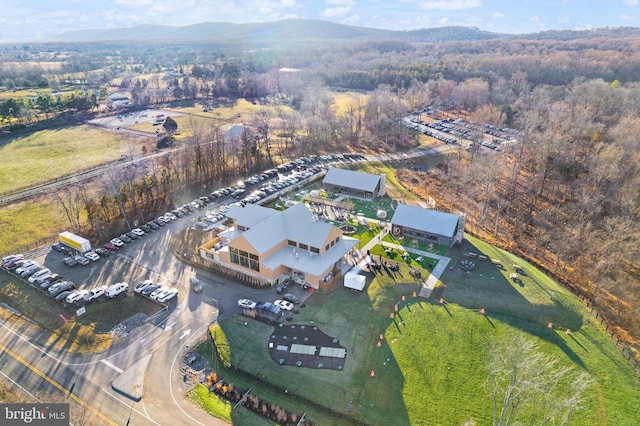 drone / aerial view featuring a mountain view