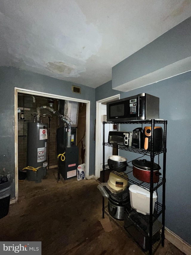 interior space with heating unit and water heater