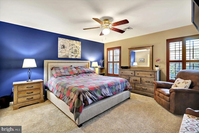 bedroom with carpet flooring and ceiling fan