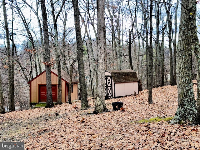 view of yard with a storage unit