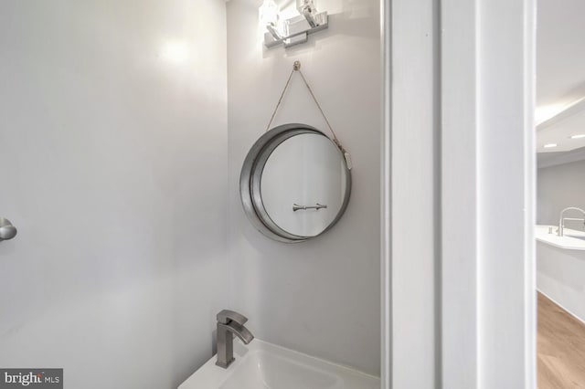 room details with sink and hardwood / wood-style flooring