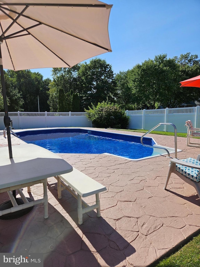 view of pool featuring a patio area, a fenced in pool, and a fenced backyard