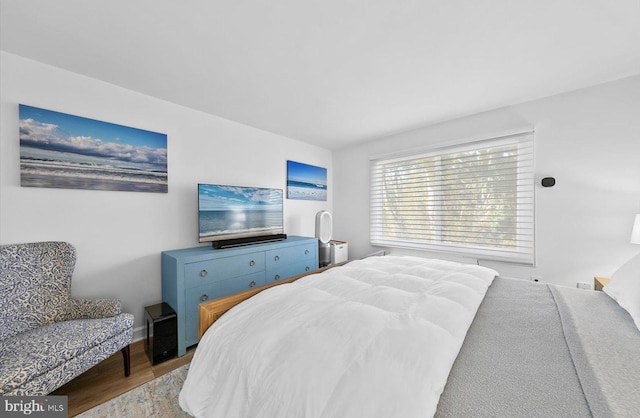 bedroom with light hardwood / wood-style flooring