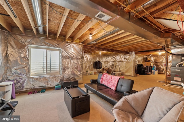 basement with carpet flooring