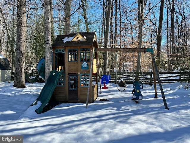 view of snow covered playground