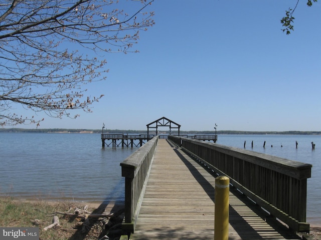 dock area with a water view