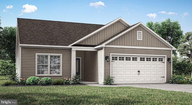 view of front facade with a garage and a front lawn