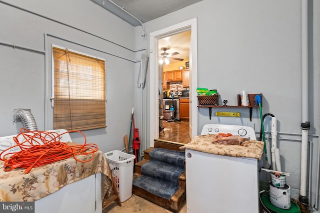 interior space featuring ceiling fan