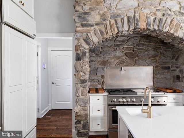 kitchen featuring dark hardwood / wood-style flooring and stainless steel stove