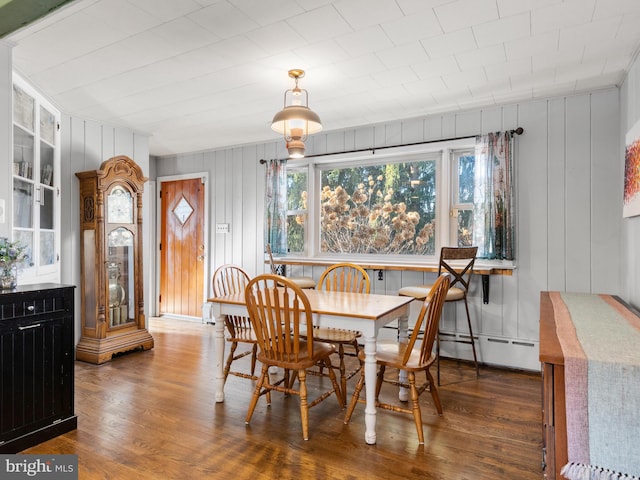 dining room with dark hardwood / wood-style flooring and a baseboard radiator