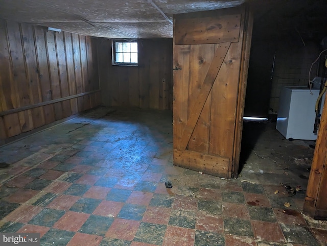 basement with wooden walls