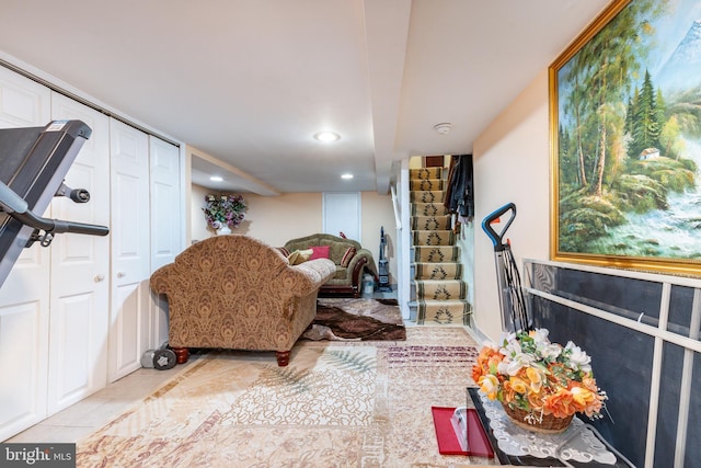 living area featuring light tile patterned floors