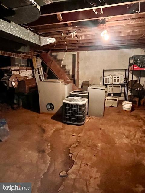 basement with fridge