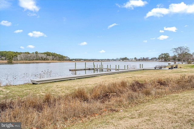 view of dock with a water view