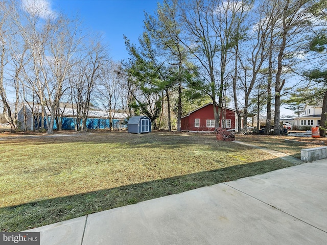 view of yard with a storage unit