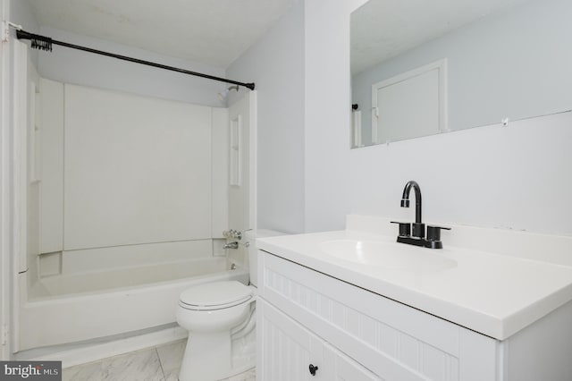 full bathroom featuring vanity, toilet, and tub / shower combination