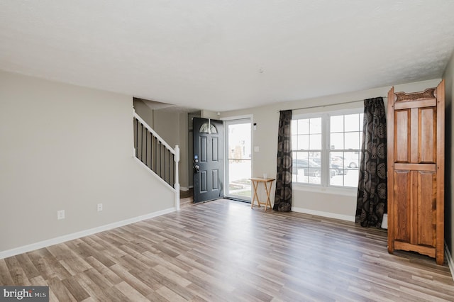 unfurnished living room with light hardwood / wood-style flooring