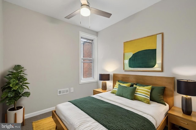 bedroom with carpet floors and ceiling fan