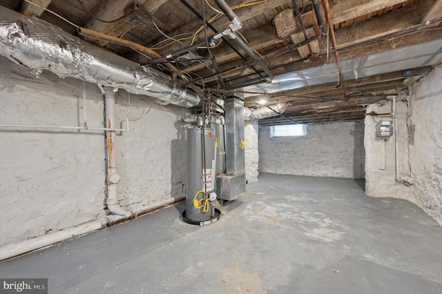 basement featuring gas water heater