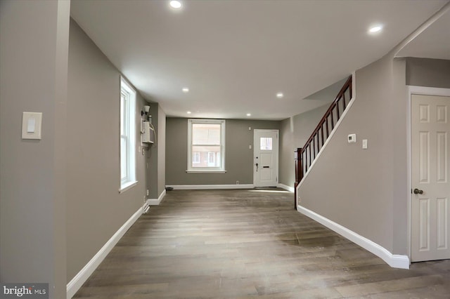 foyer entrance featuring hardwood / wood-style floors