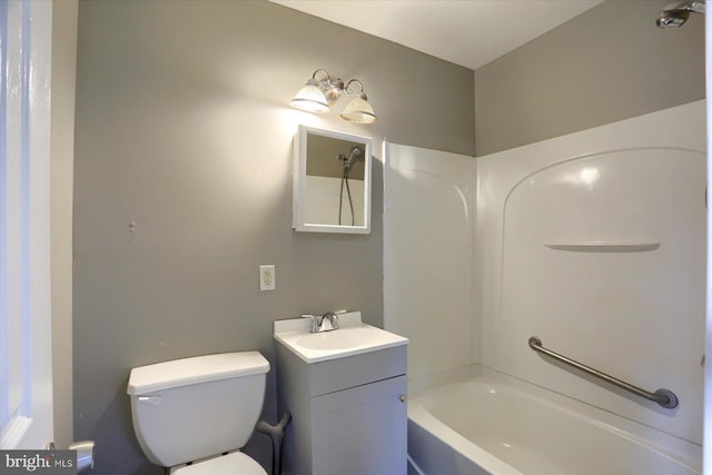 full bathroom with shower / bathing tub combination, vanity, and toilet