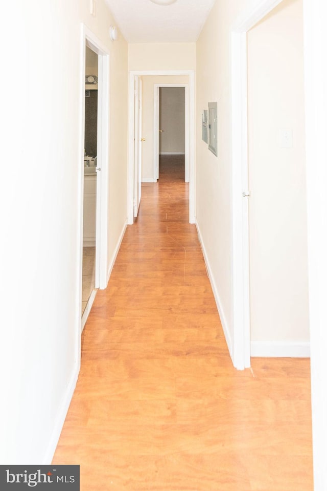 corridor with light wood-type flooring