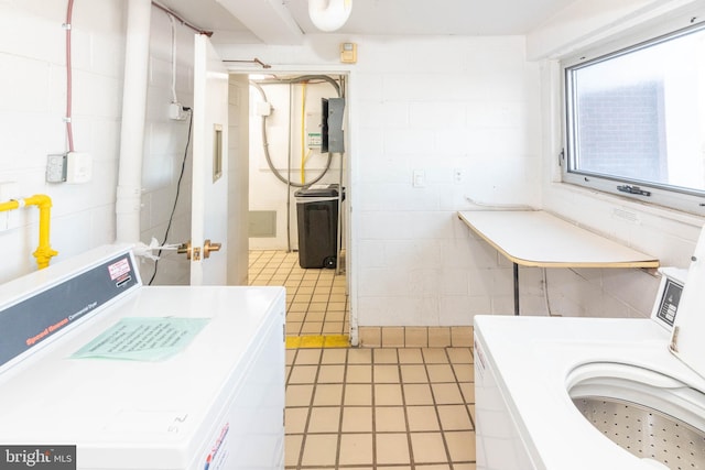 laundry area with electric panel and washer and clothes dryer