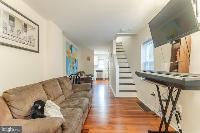 living room with hardwood / wood-style floors