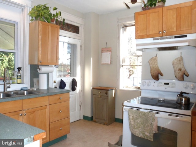 kitchen featuring sink and white electric range