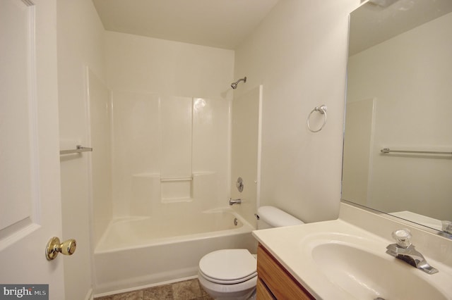 full bathroom featuring vanity, shower / bath combination, and toilet