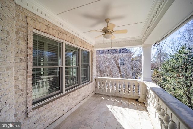 view of patio featuring ceiling fan