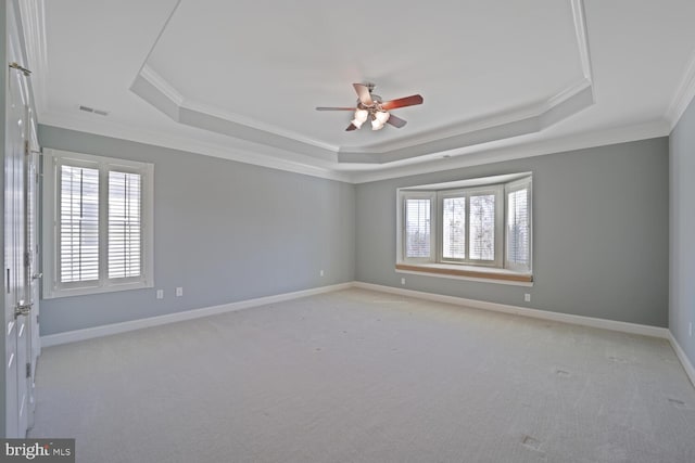 empty room featuring baseboards, a raised ceiling, and a healthy amount of sunlight