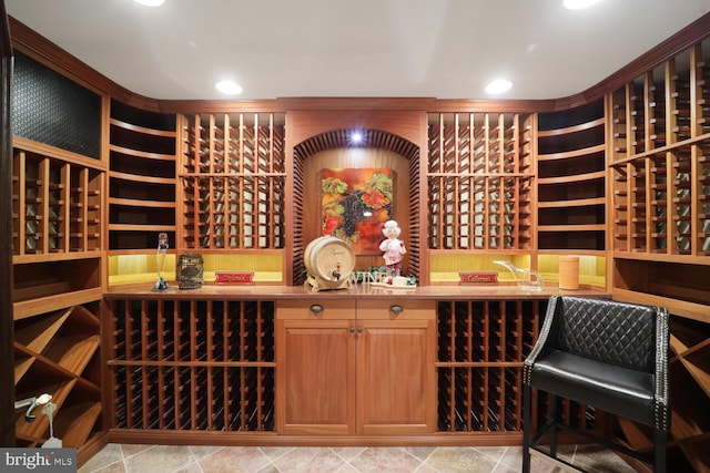 wine room with recessed lighting