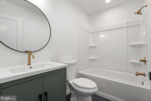 full bathroom with shower / bathing tub combination, vanity, and toilet