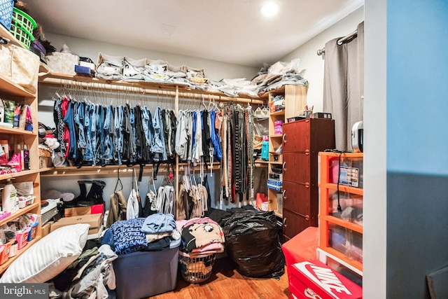 walk in closet featuring wood finished floors