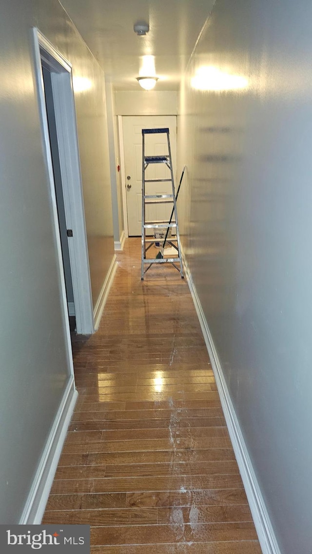 hallway with dark hardwood / wood-style floors