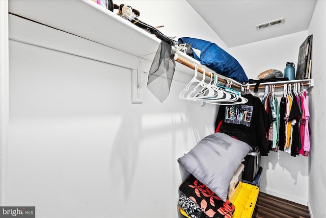 walk in closet featuring dark hardwood / wood-style flooring