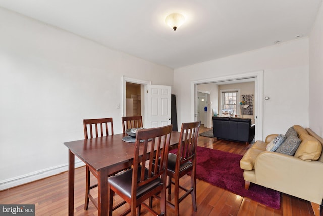 dining space featuring wood-type flooring