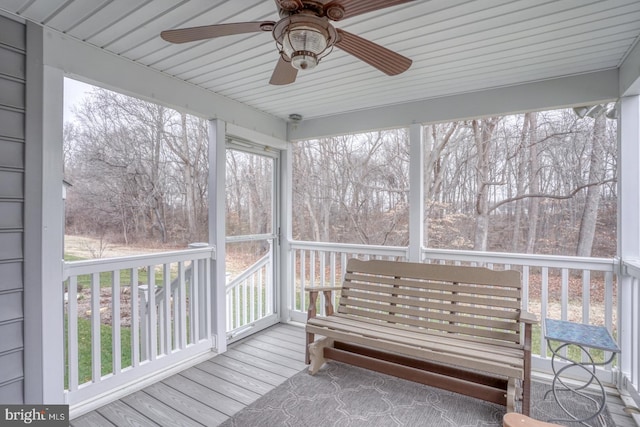 sunroom with a wealth of natural light and ceiling fan