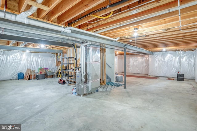 basement with heating unit