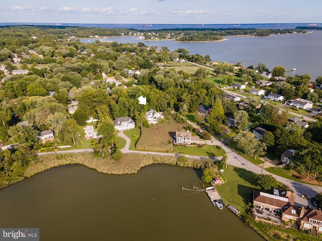 aerial view with a water view and a residential view