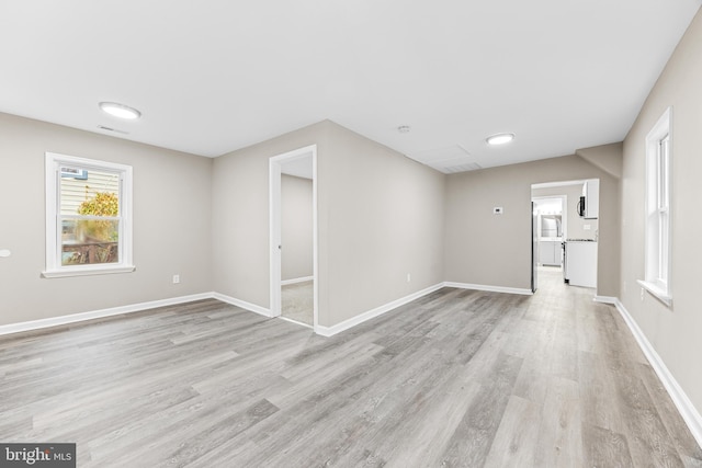 empty room with light hardwood / wood-style floors